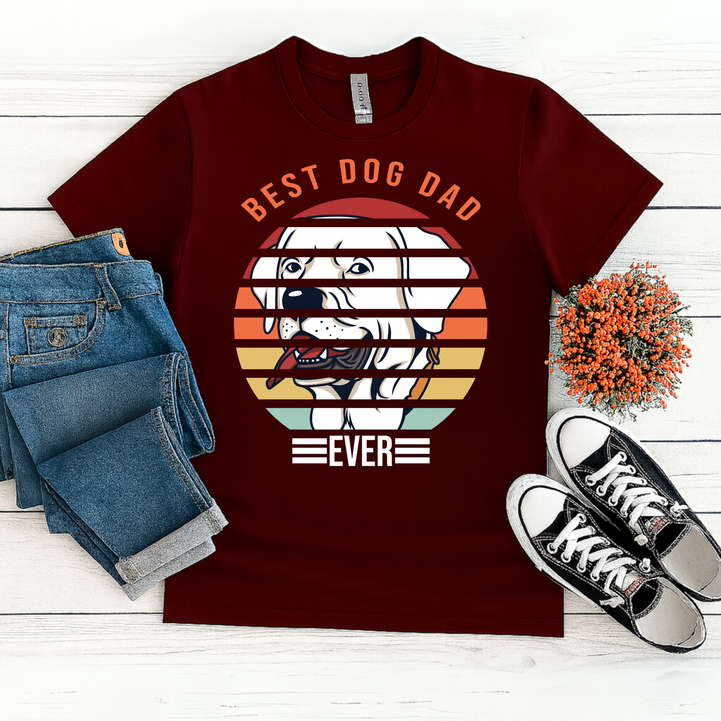 BEST DOG DAD EVER – Retro Gold T-Shirt