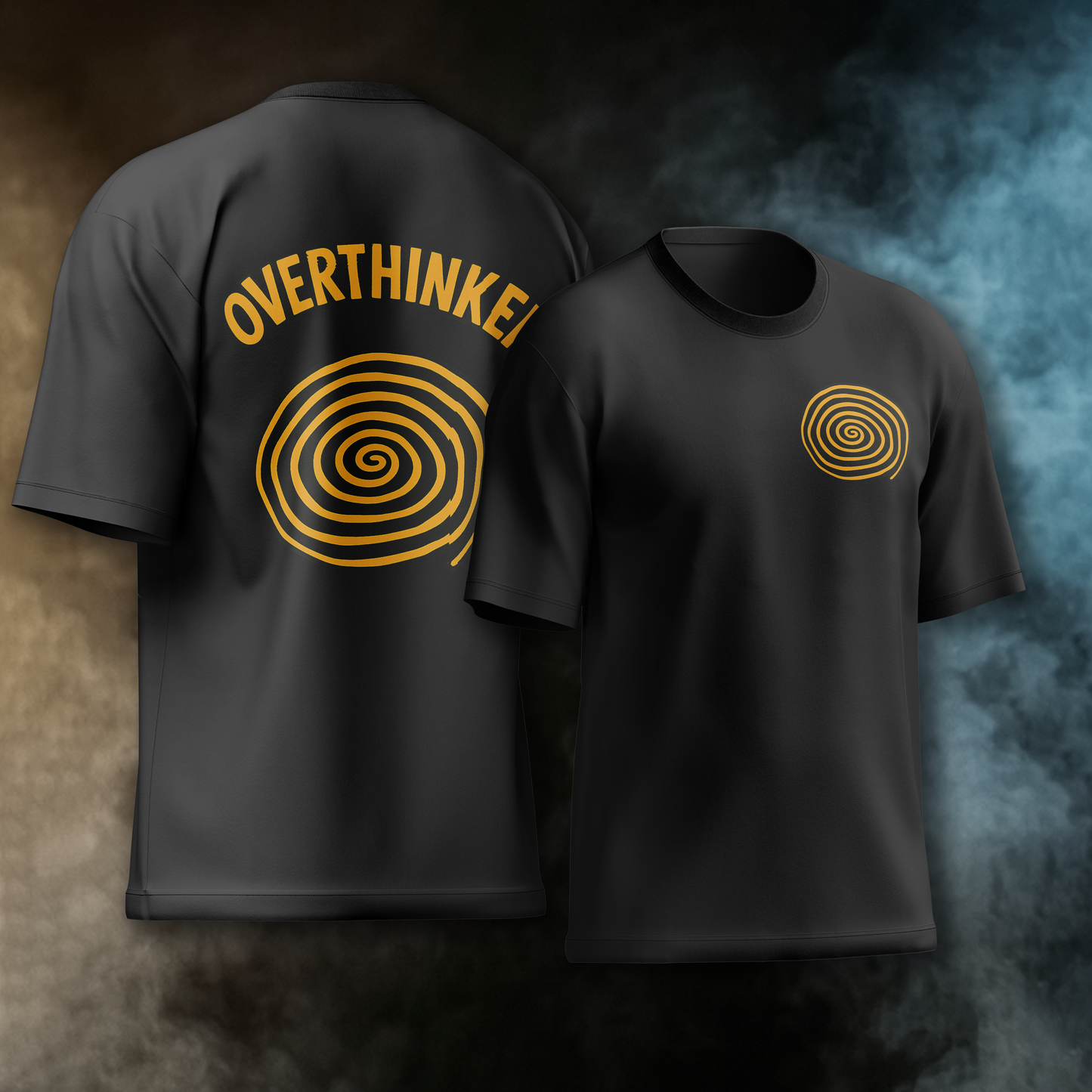 Overthinker Spiral Oversized Tee – Black & Mustard Oversized