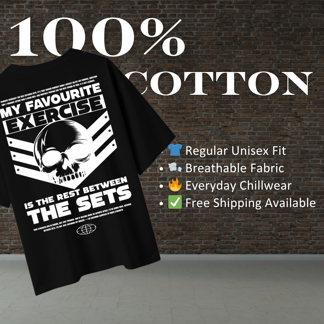 Rest Between Sets Skull Gym Tee – Oversized Black Edition
