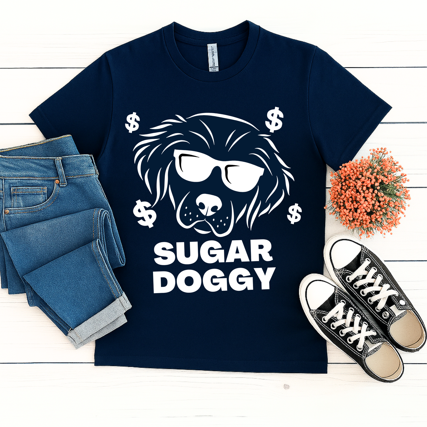 SUGAR DOGGY Cool Pup Tee – Funny Graphic Dog Shirt with Sunglasses