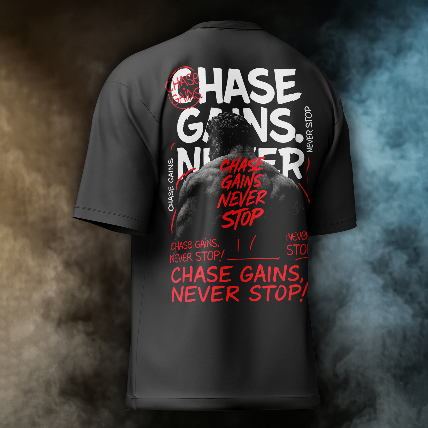 CHASE GAINS NEVER STOP Oversized Gym Tee – Black