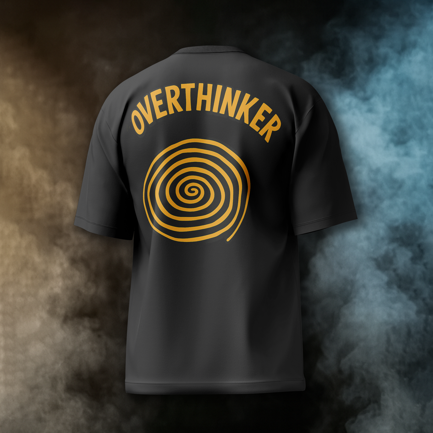 Overthinker Spiral Oversized Tee – Black & Mustard Oversized