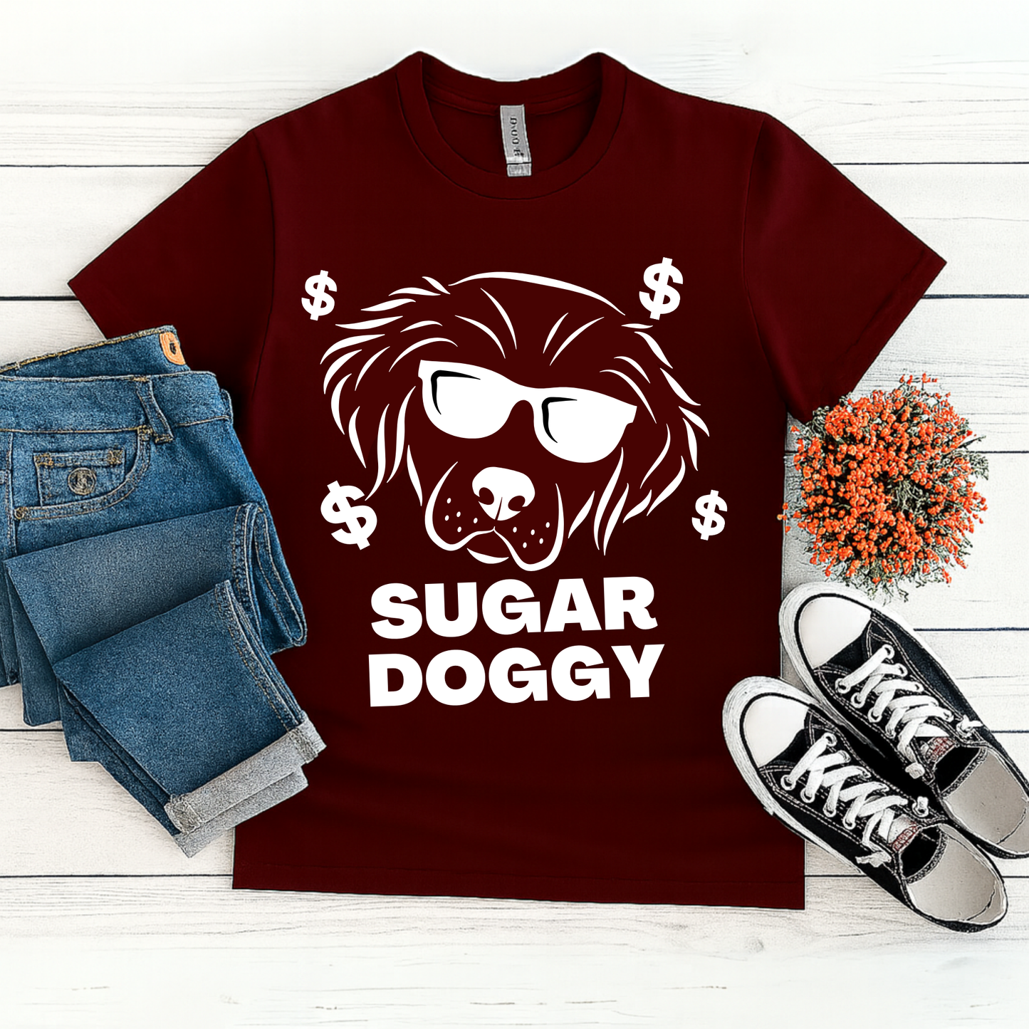 SUGAR DOGGY Cool Pup Tee – Funny Graphic Dog Shirt with Sunglasses