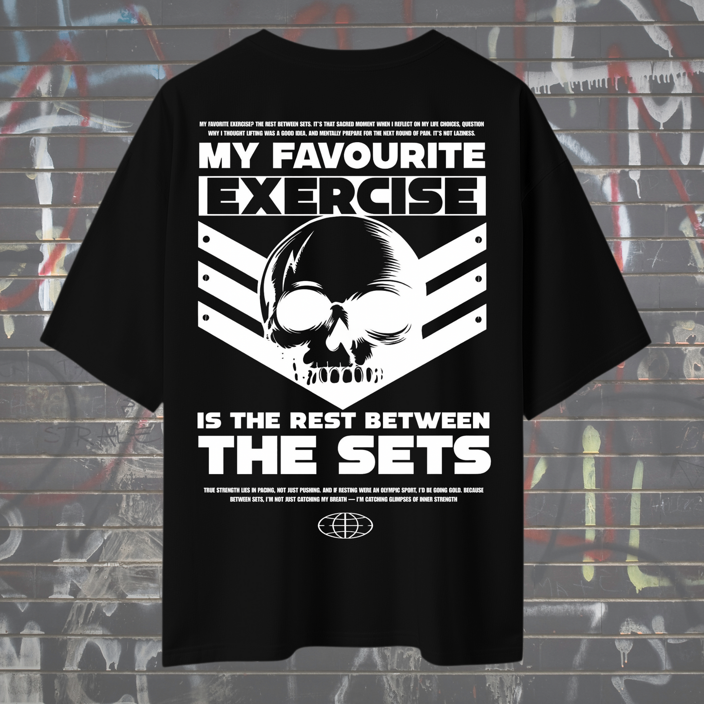 Rest Between Sets Skull Gym Tee – Oversized Black Edition