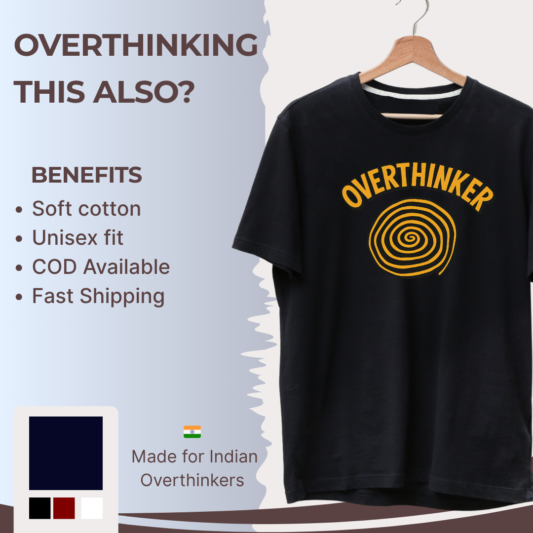 Overthinker Spiral Oversized Tee – Black & Mustard Regular T-Shirt