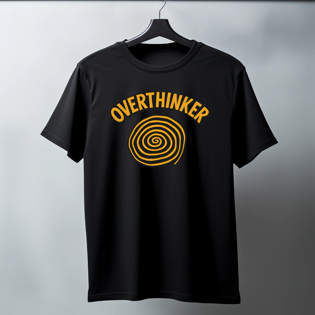 Overthinker Spiral Oversized Tee – Black & Mustard Regular T-Shirt