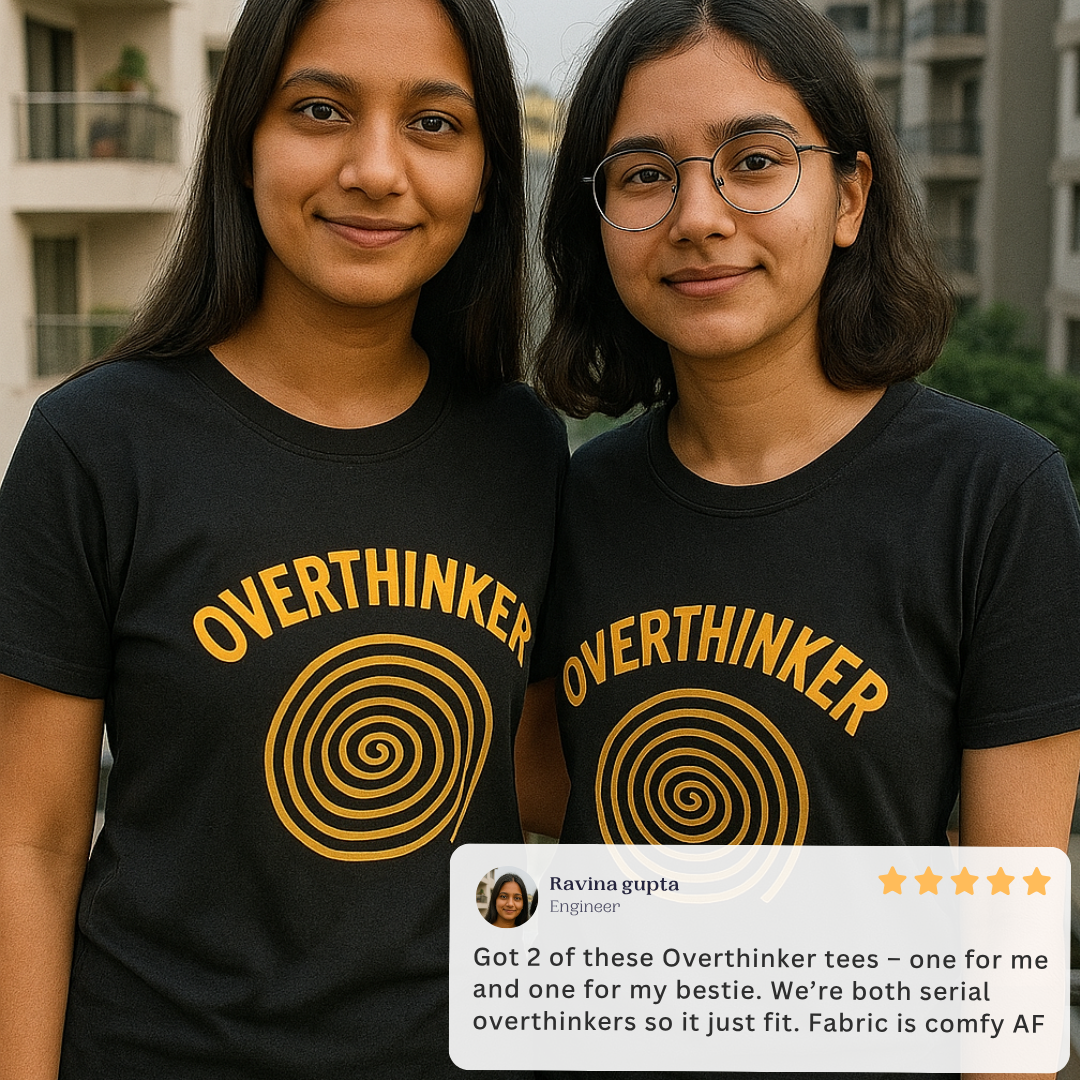 Overthinker Spiral Oversized Tee – Black & Mustard Regular T-Shirt