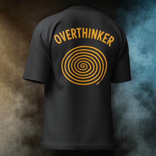 Overthinker Spiral Oversized Tee – Black & Mustard Oversized