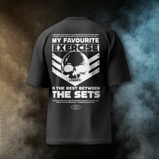 Rest Between Sets Skull Gym Tee – Oversized Black Edition