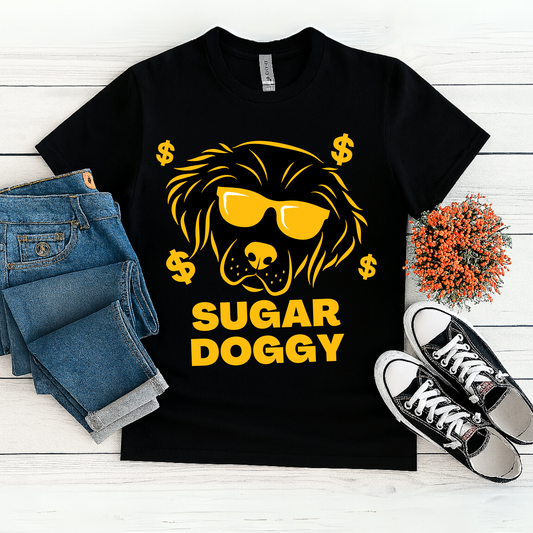SUGAR DOGGY Cool Pup Tee – Funny Graphic Dog Shirt with Sunglasses