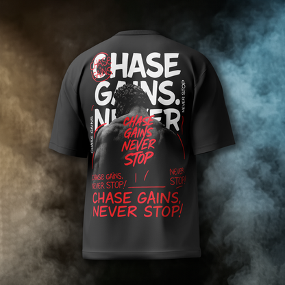 CHASE GAINS NEVER STOP Oversized Gym Tee – Black