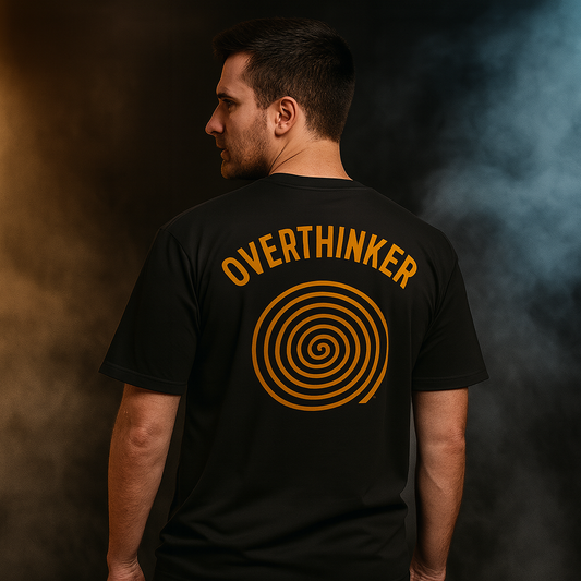 Overthinker Spiral Oversized Tee – Black & Mustard Oversized