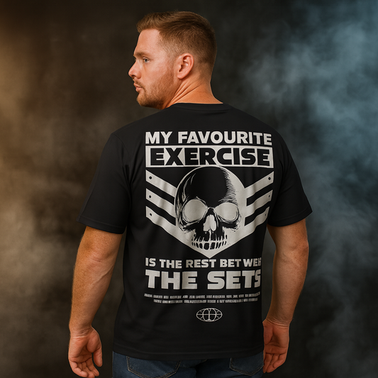Rest Between Sets Skull Gym Tee – Oversized Black Edition