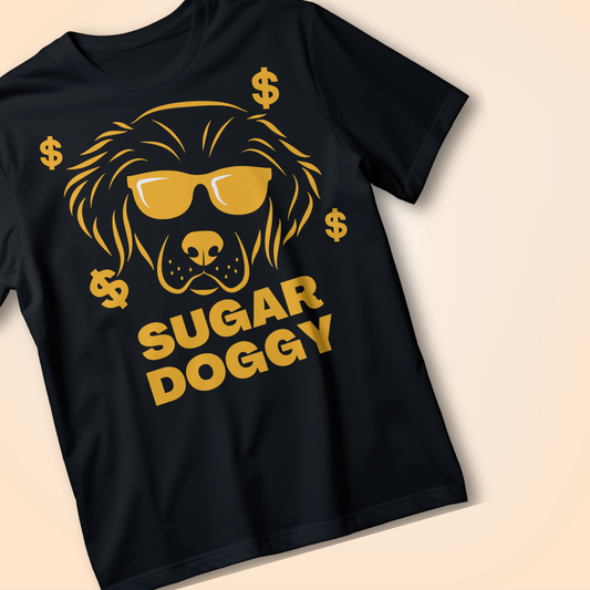 "SUGAR DOGGY” Cool Pup Tee – Funny Graphic Dog Shirt with Sunglasses